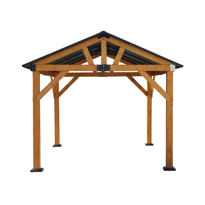 9' x 11' Alora Premium Hard Top Wooden Carport Gazebo - All-Weather Protection & Elegant Outdoor Living