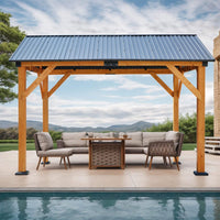9' x 11' Alora Premium Hard Top Wooden Carport Gazebo - All-Weather Protection & Elegant Outdoor Living