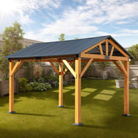 9' x 11' Alora Premium Hard Top Wooden Carport Gazebo - All-Weather Protection & Elegant Outdoor Living
