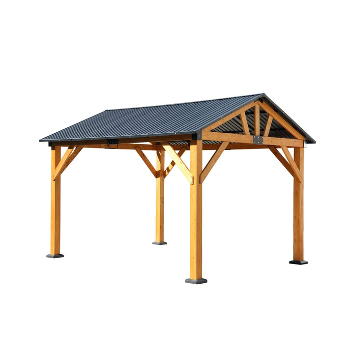9' x 11' Alora Premium Hard Top Wooden Carport Gazebo - All-Weather Protection & Elegant Outdoor Living