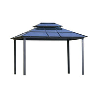 10' x 12' Alora Hardtop Gazebo Canopy with Polycarbonate Double Roof, Netting, and Curtains - Your Outdoor Oasis