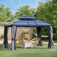 10' x 12' Alora Hardtop Gazebo Canopy with Polycarbonate Double Roof, Netting, and Curtains - Your Outdoor Oasis