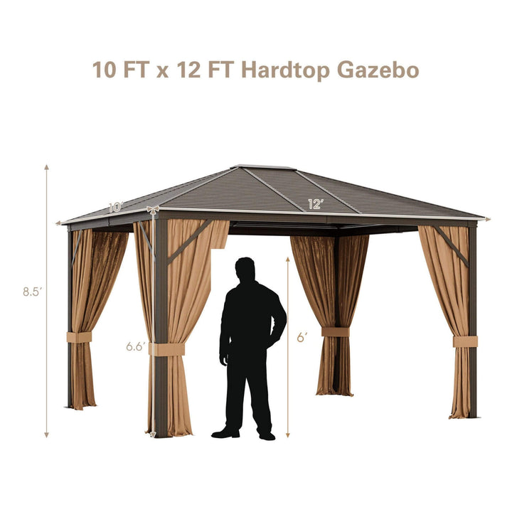 Premium 10' x 12' Outdoor Hardtop Gazebo: Durable Galvanized Steel Top & Aluminum Frame for All-Weather Shelter & Elegant Patio Enhancement