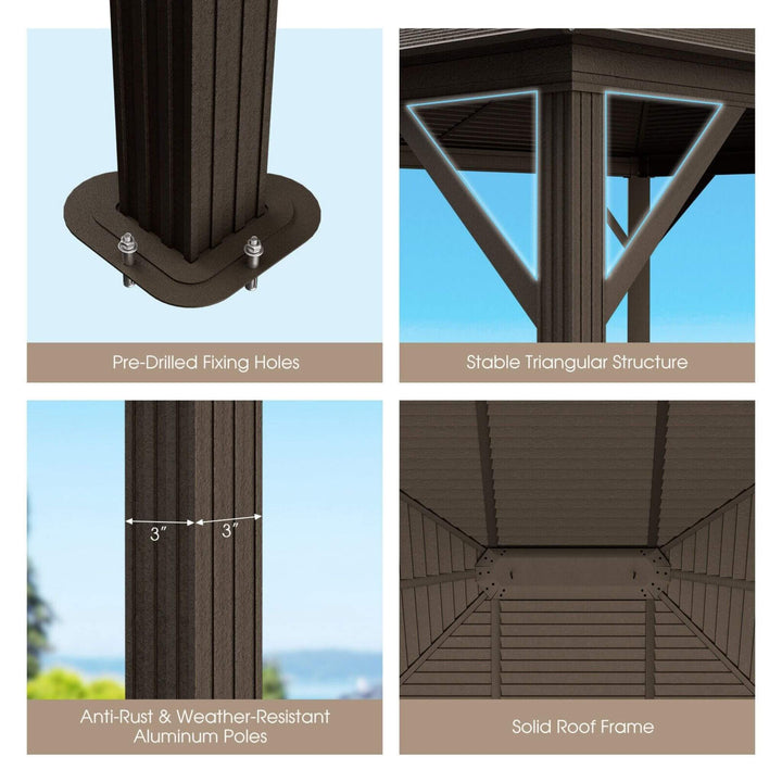 Premium 10' x 12' Outdoor Hardtop Gazebo: Durable Galvanized Steel Top & Aluminum Frame for All-Weather Shelter & Elegant Patio Enhancement