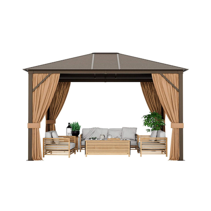 Premium 10' x 12' Outdoor Hardtop Gazebo: Durable Galvanized Steel Top & Aluminum Frame for All-Weather Shelter & Elegant Patio Enhancement