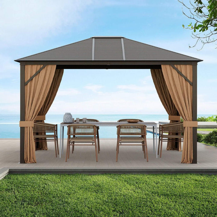 Premium 10' x 12' Outdoor Hardtop Gazebo: Durable Galvanized Steel Top & Aluminum Frame for All-Weather Shelter & Elegant Patio Enhancement