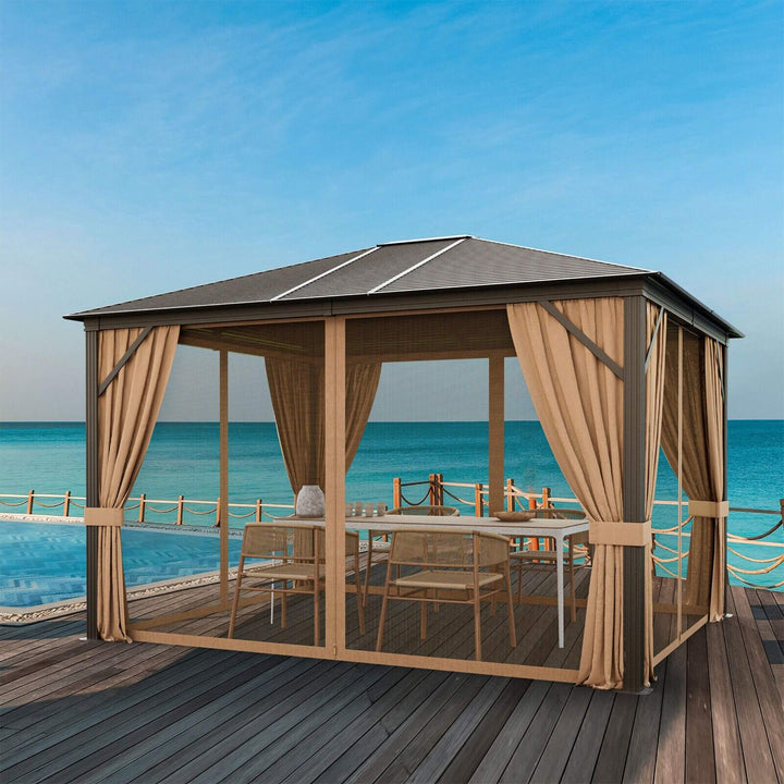 Premium 10' x 12' Outdoor Hardtop Gazebo: Durable Galvanized Steel Top & Aluminum Frame for All-Weather Shelter & Elegant Patio Enhancement