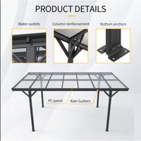 10' x 16' Alora Premium Outdoor Driveway Pergola - Heavy-Duty Aluminum Frame, UV-Protective Polycarbonate Roof