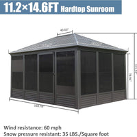 11' x 14' Premium All-Season Aluminum Hardtop Gazebo Sunroom with Galvanized Steel Roof, Sliding Doors, and Movable Screen Walls