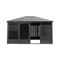 11' x 14' Premium All-Season Aluminum Hardtop Gazebo Sunroom with Galvanized Steel Roof, Sliding Doors, and Movable Screen Walls