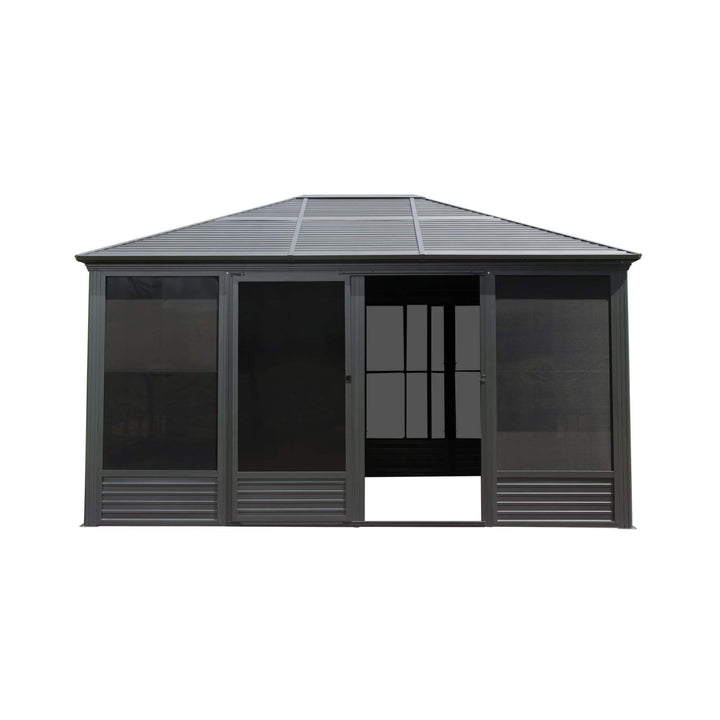 11' x 14' Premium All-Season Aluminum Hardtop Gazebo Sunroom with Galvanized Steel Roof, Sliding Doors, and Movable Screen Walls