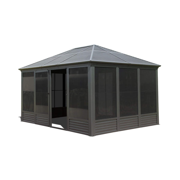 11' x 14' Premium All-Season Aluminum Hardtop Gazebo Sunroom with Galvanized Steel Roof, Sliding Doors, and Movable Screen Walls