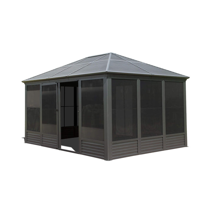 11' x 14' Premium All-Season Aluminum Hardtop Gazebo Sunroom with Galvanized Steel Roof, Sliding Doors, and Movable Screen Walls