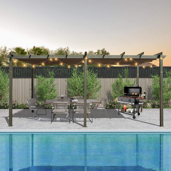 11' x 20' Alora Premium Aluminum Retractable Pergola Gazebo: Ultimate Outdoor Shade & Entertaining Solution
