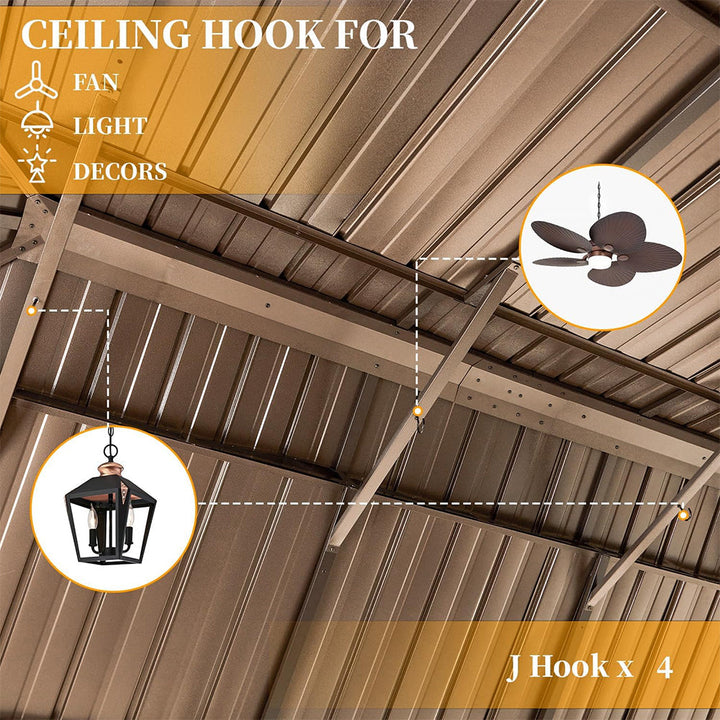 14' x 24' Alora Heavy-Duty Aluminum Galvanized Steel Double Roof Hardtop Gazebo with Mosquito Netting and Curtains