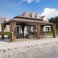 14' x 24' Alora Heavy-Duty Aluminum Galvanized Steel Double Roof Hardtop Gazebo with Mosquito Netting and Curtains