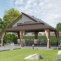 14' x 24' Alora Heavy-Duty Aluminum Galvanized Steel Double Roof Hardtop Gazebo with Mosquito Netting and Curtains