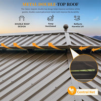 14' x 24' Alora Heavy-Duty Aluminum Galvanized Steel Double Roof Hardtop Gazebo with Mosquito Netting and Curtains