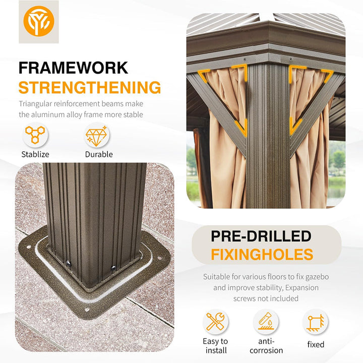 14' x 24' Alora Heavy-Duty Aluminum Galvanized Steel Double Roof Hardtop Gazebo with Mosquito Netting and Curtains