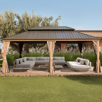 14' x 24' Alora Heavy-Duty Aluminum Galvanized Steel Double Roof Hardtop Gazebo with Mosquito Netting and Curtains