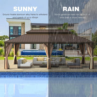 14' x 24' Alora Heavy-Duty Aluminum Galvanized Steel Double Roof Hardtop Gazebo with Mosquito Netting and Curtains