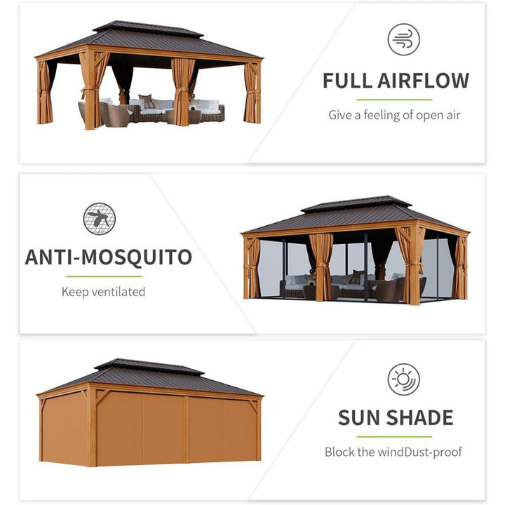 12' x 20' Alora Premium Aluminum Hardtop Gazebo with Mosquito Netting and Privacy Curtains - Durable, Weather-Resistant Outdoor Shelter