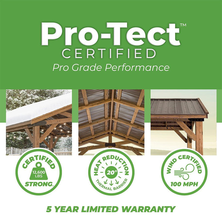 12' x 20' Alora Premium Cedar Wood Carport Pavilion Gazebo with Durable Steel Roof - Weather Resistant & Easy Assembly