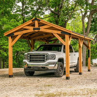 12' x 20' Alora Premium Cedar Wood Carport Pavilion Gazebo with Durable Steel Roof - Weather Resistant & Easy Assembly