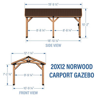 12' x 20' Alora Premium Cedar Wood Carport Pavilion Gazebo with Durable Steel Roof - Weather Resistant & Easy Assembly
