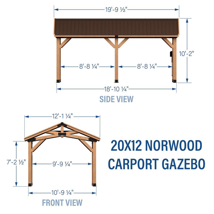 12' x 20' Alora Premium Cedar Wood Carport Pavilion Gazebo with Durable Steel Roof - Weather Resistant & Easy Assembly