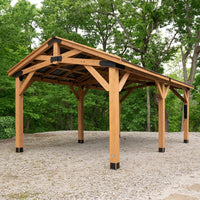 12' x 20' Alora Premium Cedar Wood Carport Pavilion Gazebo with Durable Steel Roof - Weather Resistant & Easy Assembly