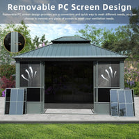 12' x 14' Premium All-Season Aluminum Gazebo with Double Roof and Steel Top - Heavy-Duty Backyard Sunroom for Ultimate Outdoor Comfort