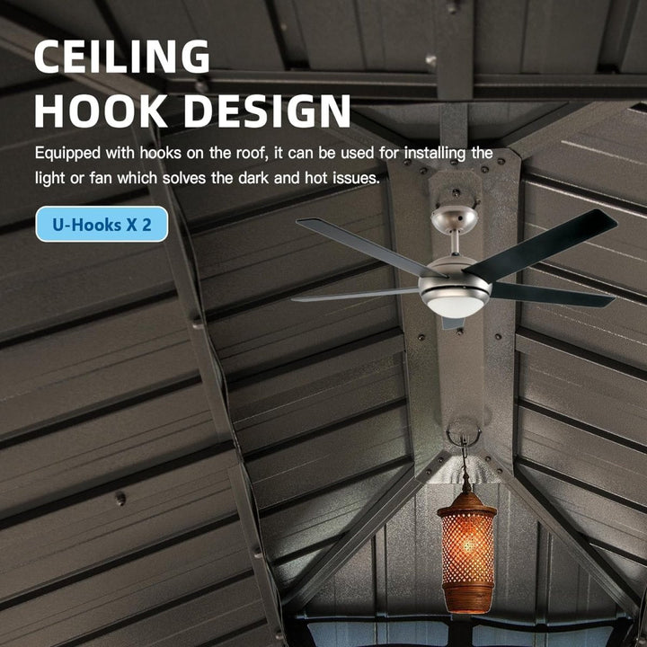 12' x 14' Premium All-Season Aluminum Gazebo with Double Roof and Steel Top - Heavy-Duty Backyard Sunroom for Ultimate Outdoor Comfort