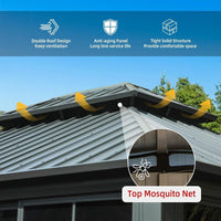 12' x 14' Premium All-Season Aluminum Gazebo with Double Roof and Steel Top - Heavy-Duty Backyard Sunroom for Ultimate Outdoor Comfort