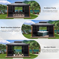 12' x 14' Heavy-Duty Aluminum Patio Gazebo: All-Weather Sun Room with Double Steel Top & LED Lighting