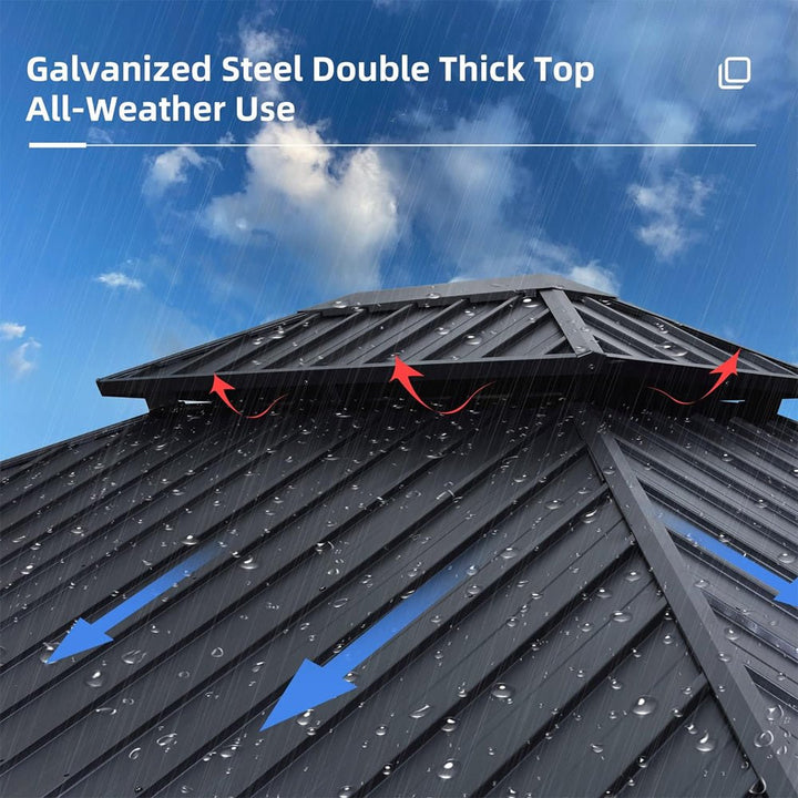 12' x 14' Heavy-Duty Aluminum Patio Gazebo: All-Weather Sun Room with Double Steel Top & LED Lighting