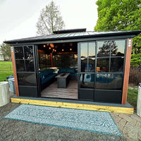 12' x 14' Heavy-Duty Aluminum Patio Gazebo: All-Weather Sun Room with Double Steel Top & LED Lighting