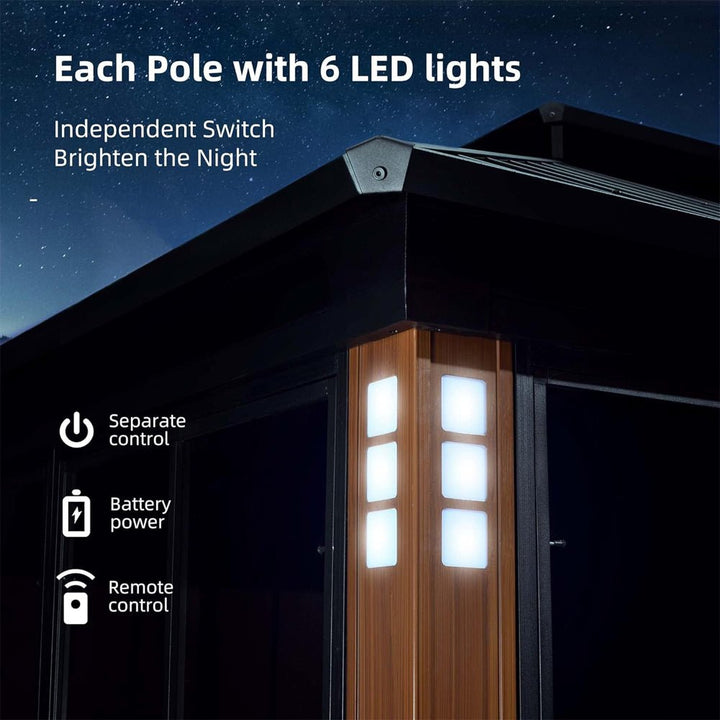 12' x 14' Heavy-Duty Aluminum Patio Gazebo: All-Weather Sun Room with Double Steel Top & LED Lighting