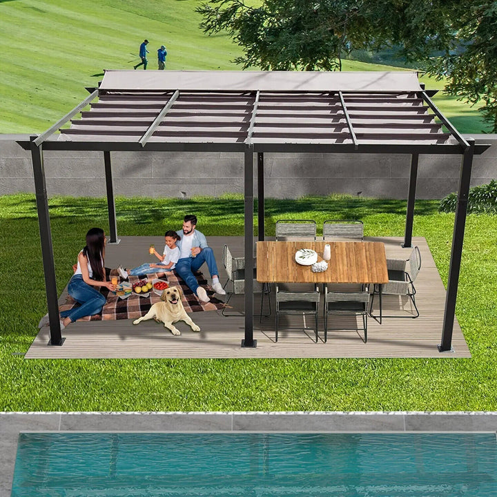 11' x 16' Retractable Aluminum Pergola Gazebo - Durable, Weather-Resistant Outdoor Shade Solution