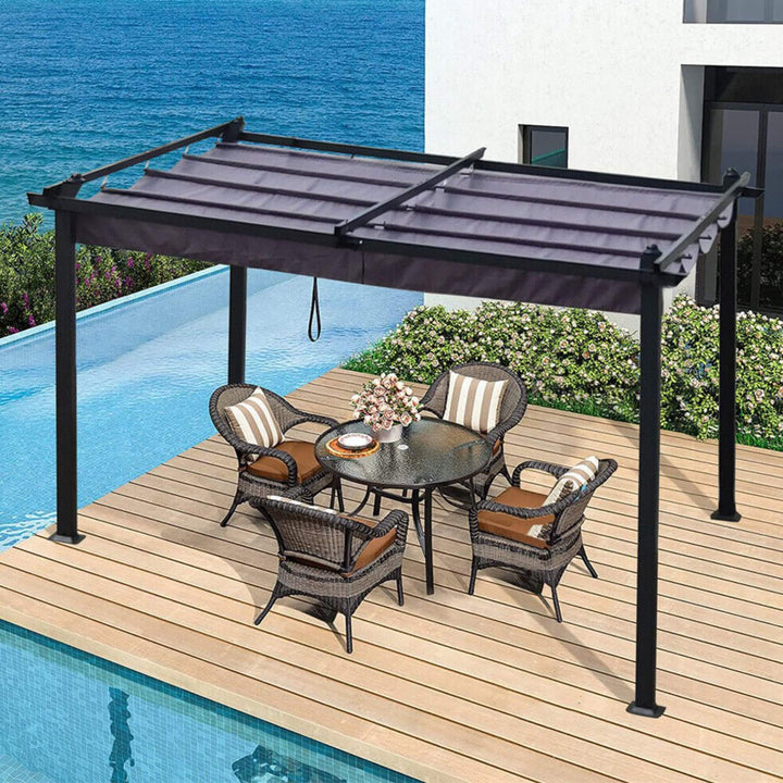 10' x 13' Retractable Canopy Pergola for Patios & Outdoor Living - Premium Aluminum Frame, UV & Water-Resistant Polyester Shade