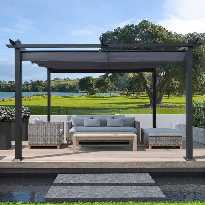 10' x 13' Retractable Canopy Pergola for Patios & Outdoor Living - Premium Aluminum Frame, UV & Water-Resistant Polyester Shade