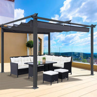 10' x 13' Retractable Canopy Pergola for Patios & Outdoor Living - Premium Aluminum Frame, UV & Water-Resistant Polyester Shade