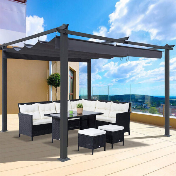 10' x 13' Retractable Canopy Pergola for Patios & Outdoor Living - Premium Aluminum Frame, UV & Water-Resistant Polyester Shade